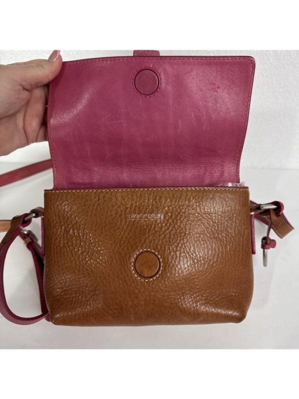 Dooney & Bourke Leather Brown Pink Heart Buckle Mini Shoulder Crossbody Bag Y2K - Picture 10 of 16
